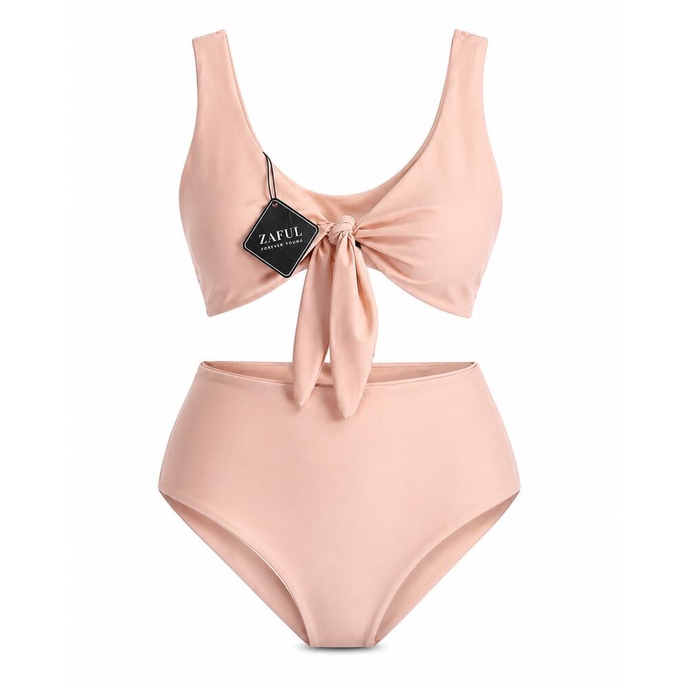 ZAFUL Blush Pink Tie Front Bikini Medium US 6 Barbiecore Coquette Y2K Swimwear